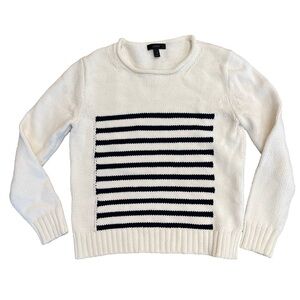 J Crew Rollneck Pullover Sweater Navy Blue White Stripe XS Coastal Nautical